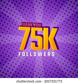 Thank You 75 k Followers Card Celebration Vector. 75000 Followers Congratulation Post Social Media Template.