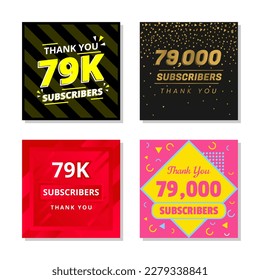 Thank you 79k subscribers set template vector. 79000 subscribers. 79k subscribers colorful design vector. thank you seventy nine thousand subscribers