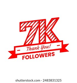 Thank You for 7k Followers on social media. Seven thousand followers Banner Banner with red and white color Decorative Elements