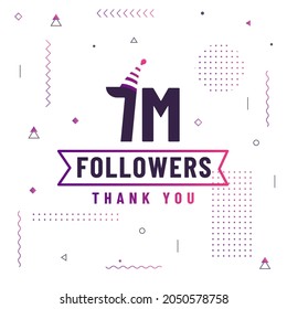 Thank you 7M followers, 7000000 followers celebration modern colorful design.