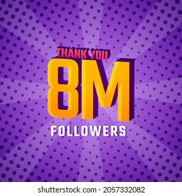 Thank You 8 M Followers Card Celebration Vector. 8000000 Followers Congratulation Post Social Media Template.