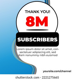 thank you 8 million subscribers background illustrator. First half thousand followers congratulation card