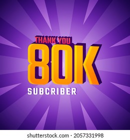 Gracias 80 K Suscriptores Celebration Background Design. 80000 Suscriptores Enhorabuena Plantilla de Medios Sociales.