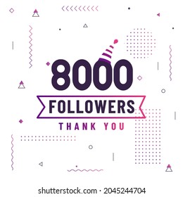 Thank you 8000 followers, 8K followers celebration modern colorful design.