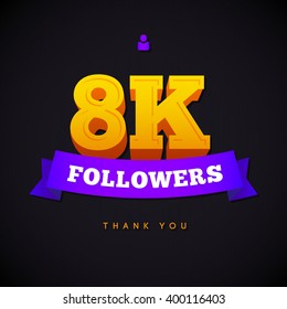 Thank you 8000 followers card. Vector thanks design template for network friends and followers. Image for Social Networks. Web user celebrates a large number of subscribers or followers.