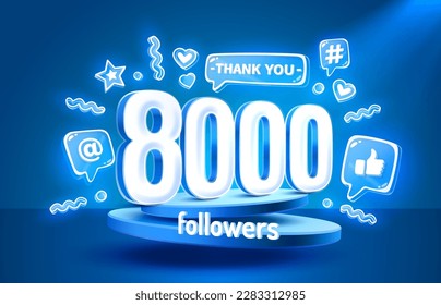 Thank you 8000 followers, peoples online social group, happy banner celebrate, Vector illustration