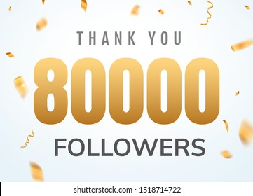 Thank you 80000 followers design template social network number anniversary. Social users golden number friends 80k celebration.