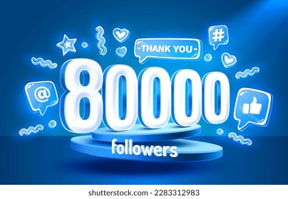 Thank you 80000 followers, peoples online social group, happy banner celebrate, Vector illustration