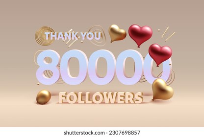 Thank you 80000 followers, peoples online social group, happy banner celebrate, Vector illustration