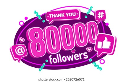 Thank you 80000 followers, peoples online social group, happy banner celebrate, Vector illustration