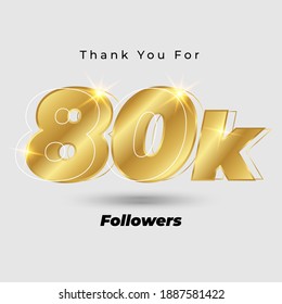 Thank you for 80k followers 3D gold logo isolated on elegant background, vector design for celebration purpose