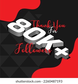 thank you for 80k followers celebration banner cover post with 3d abstract text and modern vibes