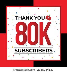 Thank You 80K Subscribers Celebration Vector Template Design