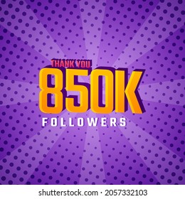 Thank You 850 k Followers Card Celebration Vector. 850000 Followers Congratulation Post Social Media Template.