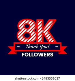 Thank You for 8k Followers on social media. Eight thousand followers Banner Banner with red and white color Decorative Elements