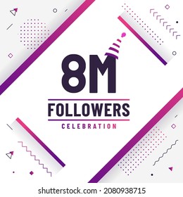 Thank you 8M followers, 8000000 followers celebration modern colorful design.