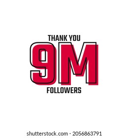 Thank You 9 M Followers Card Celebration Vector Post Social Media Template.