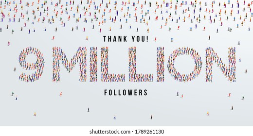 Thank you 9 million or nine million followers design concept made of people crowd vector illustration.