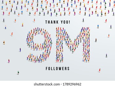 Thank you 9 million or nine million followers design concept made of people crowd vector illustration.