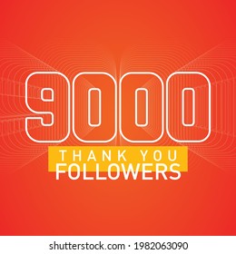 Thank you 9000 followers numbers postcard set. Congratulating gradient flat style gradient thanks image vector illustration isolated background. Template for internet media and social network.