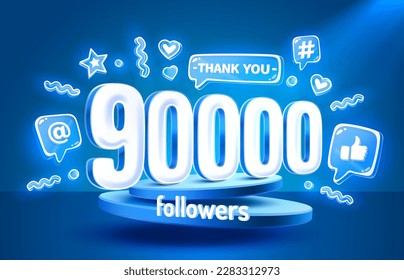 Thank you 90000 followers, peoples online social group, happy banner celebrate, Vector illustration