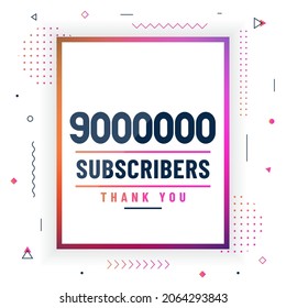 Gracias 9000000 suscriptores, 9M suscriptores celebración diseño colorido moderno.