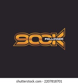 Thank you for 900k follower, online social group, happy banner celebrate, gold and black white design icon or logo isolated sign symbol vector illustration.