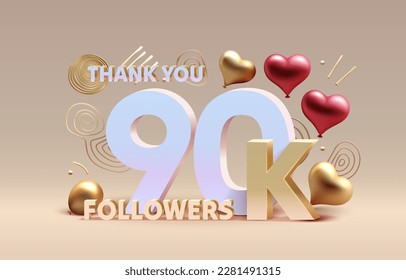 Thank you 90k followers, peoples online social group, happy banner celebrate, Vector illustration