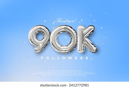 Thank you for the 90k followers with silver metallic balloons illustration.