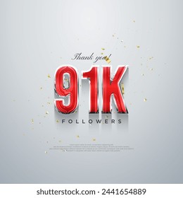 Thank you 91k followers, red numbers design on a white background.