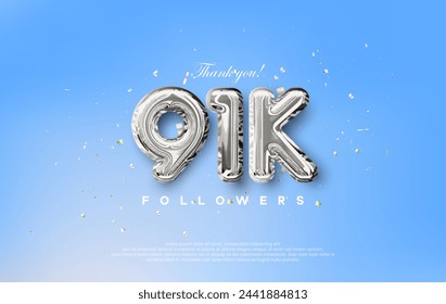 Thank you for the 91k followers with silver metallic balloons illustration.