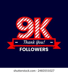 Thank You for 9k Followers on social media. Nine thousand followers Banner Banner with red and white color Decorative Elements