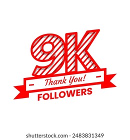 Thank You for 9k Followers on social media. Nine thousand followers Banner Banner with red and white color Decorative Elements