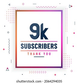 Gracias suscriptores de 9K, 9000 suscriptores celebran diseño colorido moderno.