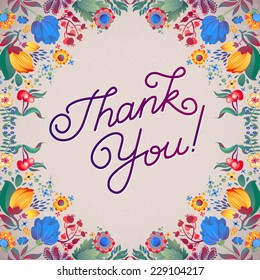 Thank You Abstract Floral Background  Calligraphy. THANK YOU hand lettering -- handmade calligraphy