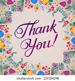 Thank You Abstract Floral Background  Calligraphy. THANK YOU hand lettering -- handmade calligraphy