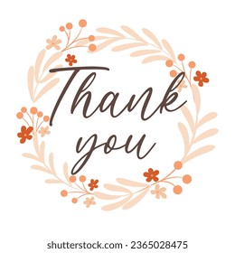 Thank you. Abstract foliage wreath. Vector illustration.
