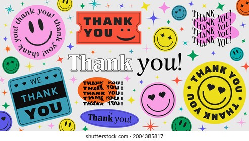 Thank You Abstract Hipster Cool Trendy Background With Retro Stickers Vector Design.