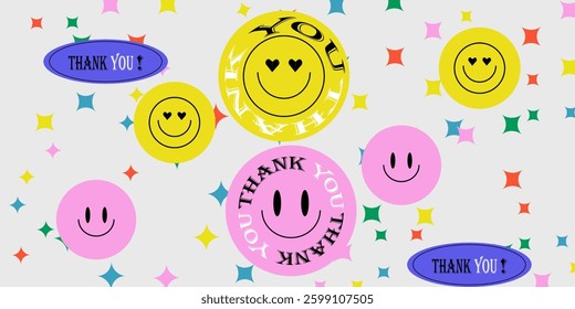 Thank You Abstract Hipster Cool Trendy Background With Retro Stickers Vector Design.