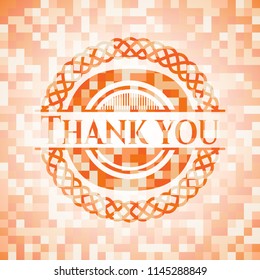 Thank you abstract orange mosaic emblem with background