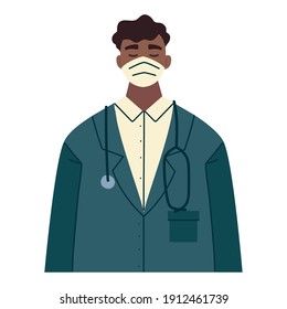 thank you, afro american doctor with meask and stethoscope vector illustration
