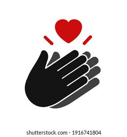 Thank you with applause icon and heart, clapping hands – stock vector