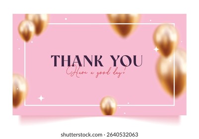 Thank you appreciation card clipart template. Thank you greeting text in pink background clip art with balloons elements for business, party celebration and thanksgiving gift tags design vector 