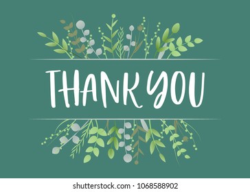 Thank You Appreciation Gratitude Floral Leaves Trendy Typography Vector Background for Greeting Cards, Post Cards, Poster, Flyers, Social Media