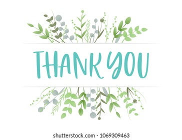Thank You Appreciation Gratitude Floral Leaves Trendy Typography Vector Background for Greeting Cards, Post Cards, Poster, Flyers, Social Media