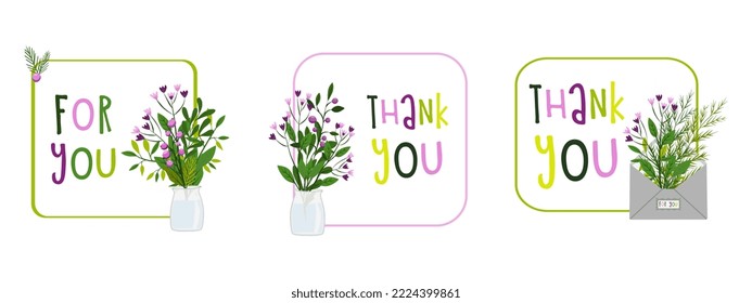 Thank You Appreciation Gratitude Floral Leaves Trendy Typography Vector Background for Greeting Cards, Post Cards, Poster, Flyers, Social Media