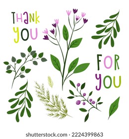 Thank You Appreciation Gratitude Floral Leaves Trendy Typography Vector Background for Greeting Cards, Post Cards, Poster, Flyers, Social Media