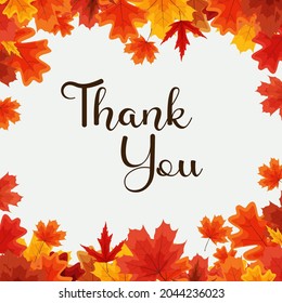 Thank you autumn natural background template with falling leaves Vector Illustration