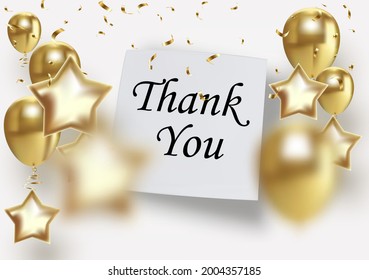 Thank You background with gold balloons. Vector illustration. Wallpaper flyers, invitation, posters, brochure banners