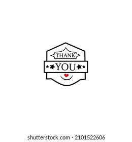 Thank you - Badge with heart and star icon. Thank you vector, clip art. Beautiful Greeting Card. Vector illustration isolated on white background.